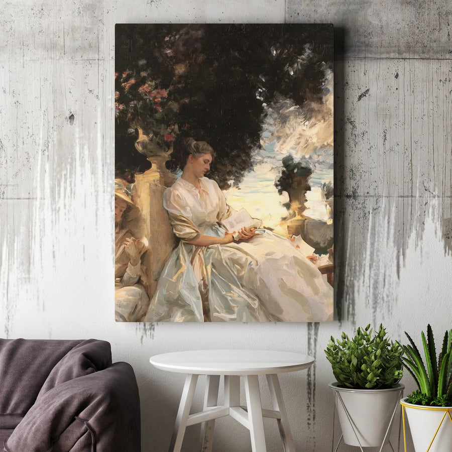 Vintage Woman Reading Canvas Print | Classical Painting Reproduction | Premium 1.25" Thick Gallery Wrap | Collector's Wall Art Gift for Library