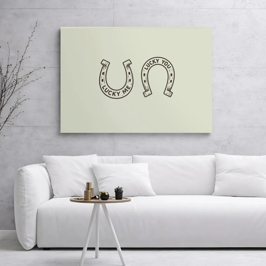 Lucky Me Lucky You Horseshoe Canvas Wall Art | Minimalist Line Drawing | Premium Gallery Wrap Decor | Inspirational Housewarming Gift for Couples