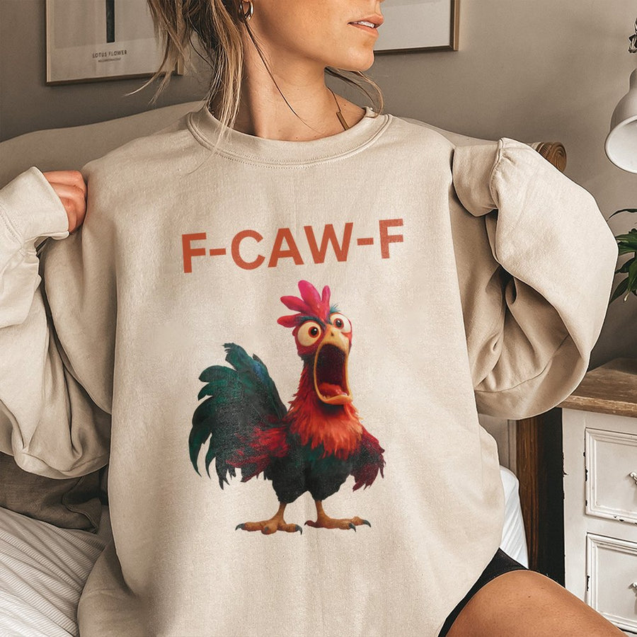 F-Caw-F Funny Rooster Sweatshirt | Screaming Chicken Graphic Tee | Premium Cotton Blend Crewneck | Humorous Gift For Animal Lovers And Farmers