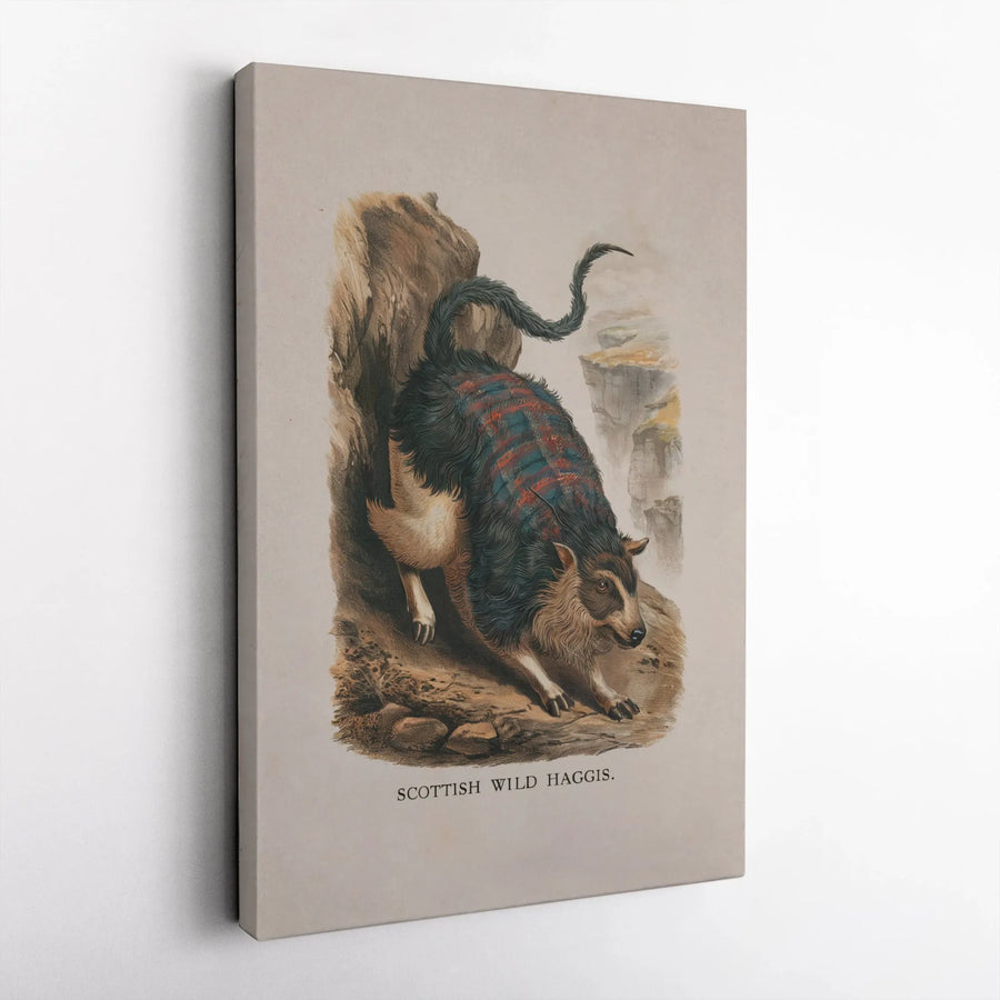 Scottish Wild Haggis Wall Art | Vintage Zoological Illustration Print | Premium Gallery Wrap Canvas | Unique Gift for Scotland Lovers