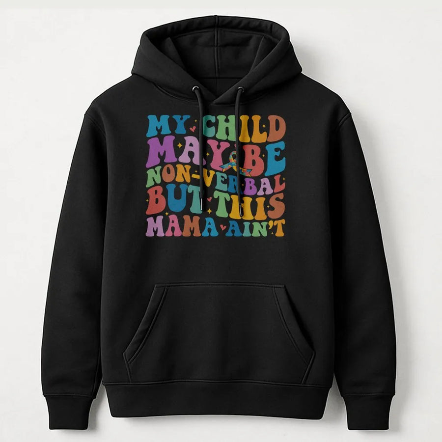 Autism Mama Hoodie | 'This Mama Ain't' Retro Wavy Text | Premium Cotton-Blend Pullover | Gift for Mom of Non-Verbal Child