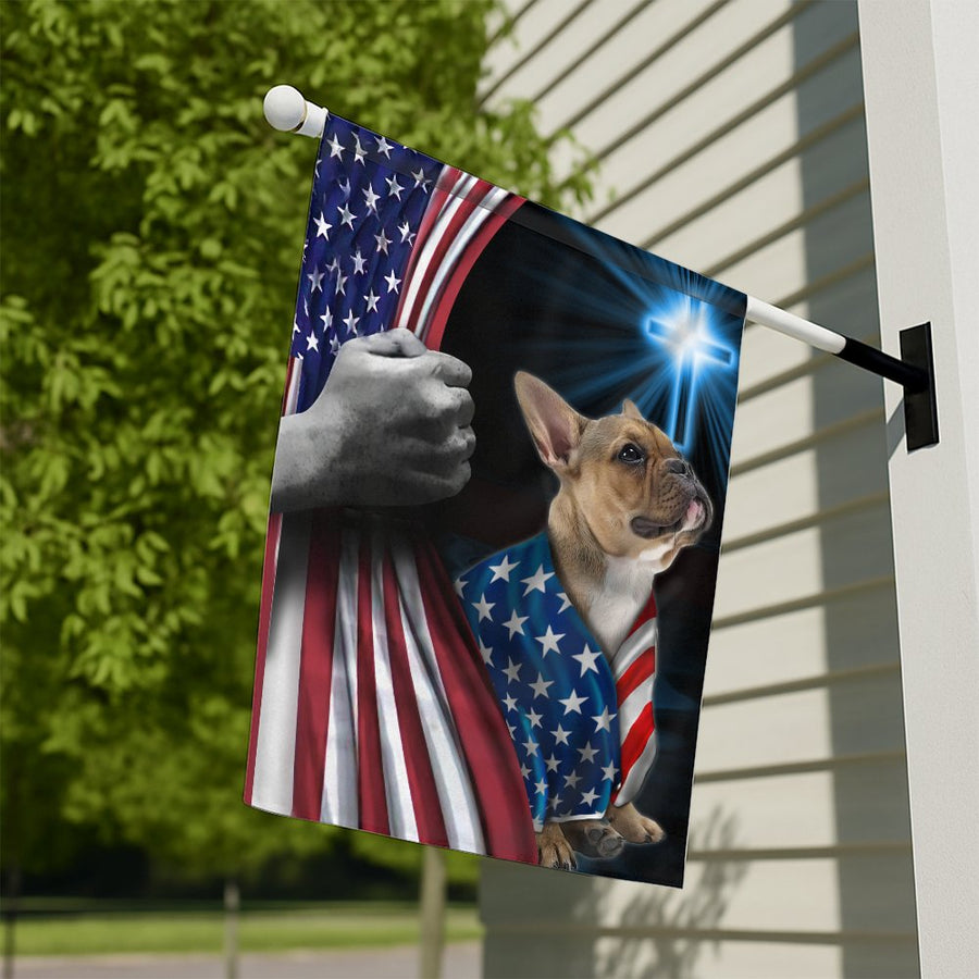 French Bulldog USA Flag Garden Flag | Religious Cross & Patriotic Design | Premium Weather-Resistant Polyester | Gift for Dog Lovers & Home Decor