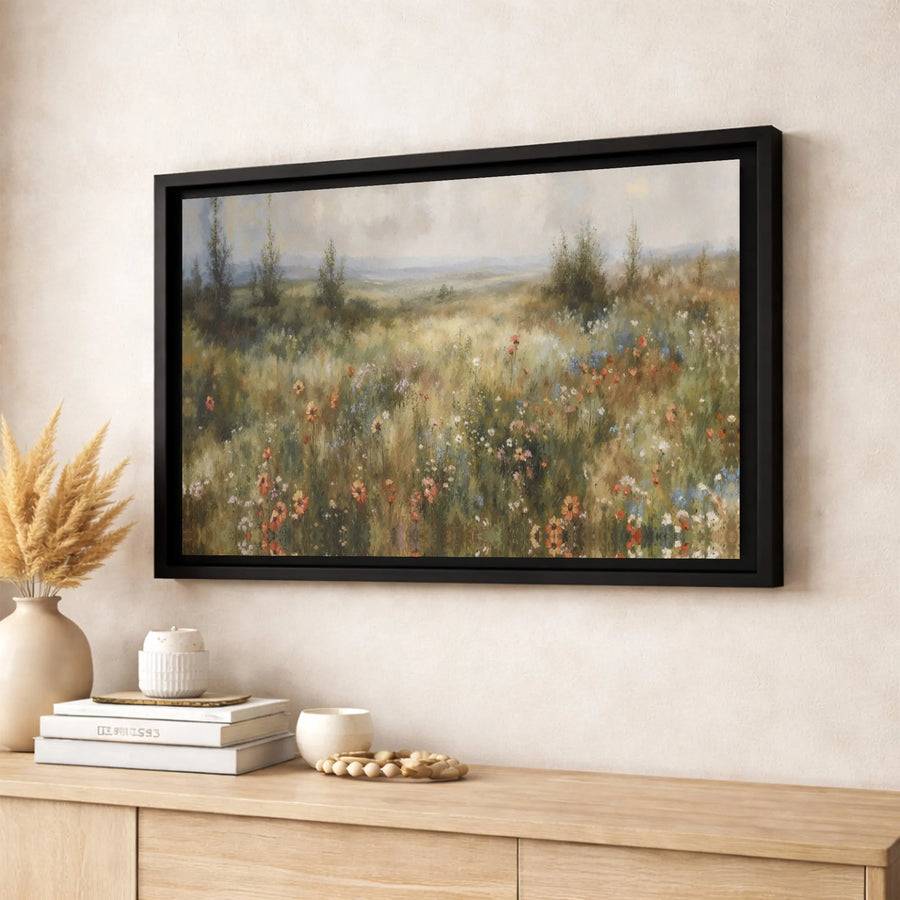 Impressionist Wildflower Field Canvas | Rustic Meadow Landscape Wall Art | Gallery-Wrapped Premium Print | Nature Home Decor Gift