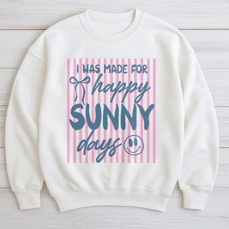 Happy Sunny Days Sweatshirt | Preppy Retro Smiley Face Graphic | Soft Cotton Blend | Cute Summer Vacation Gift for Her