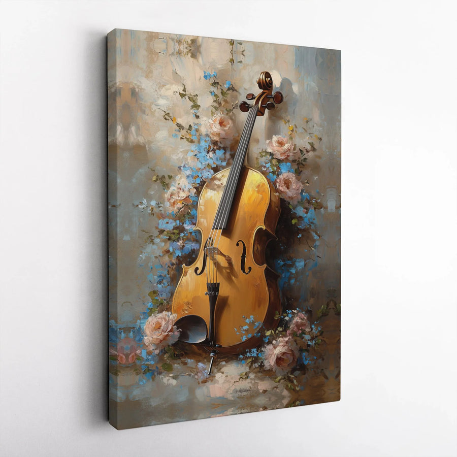 Violin And Floral Oil Painting Canvas Wall Art | Romantic Classical Music Theme | Premium Fade-Resistant Print | Elegant Decor Gift for Musicians