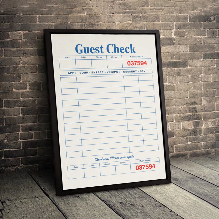 Guest Check Wall Art | Vintage Diner Receipt Print | Premium 1.25" Gallery Wrapped Canvas | Retro Kitchen & Restaurant Decor