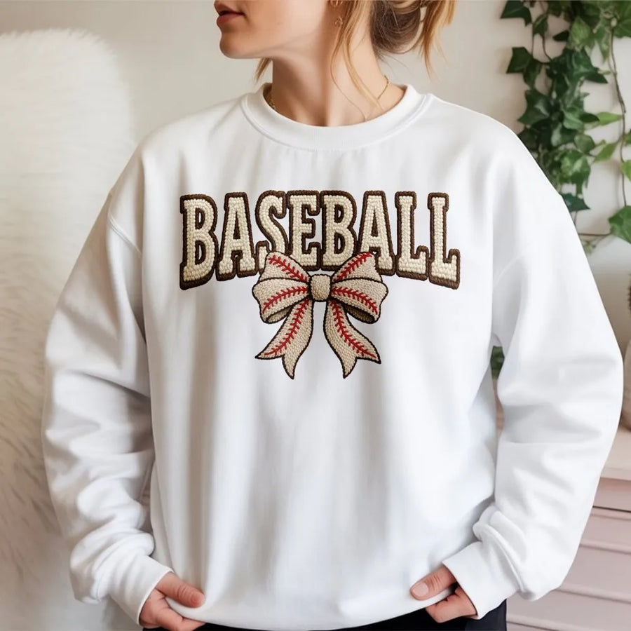 Baseball Bow Sweatshirt | Aesthetic Coquette Sports Graphic | Premium Cotton Blend | Gift for Softball Mom and Baseball Player