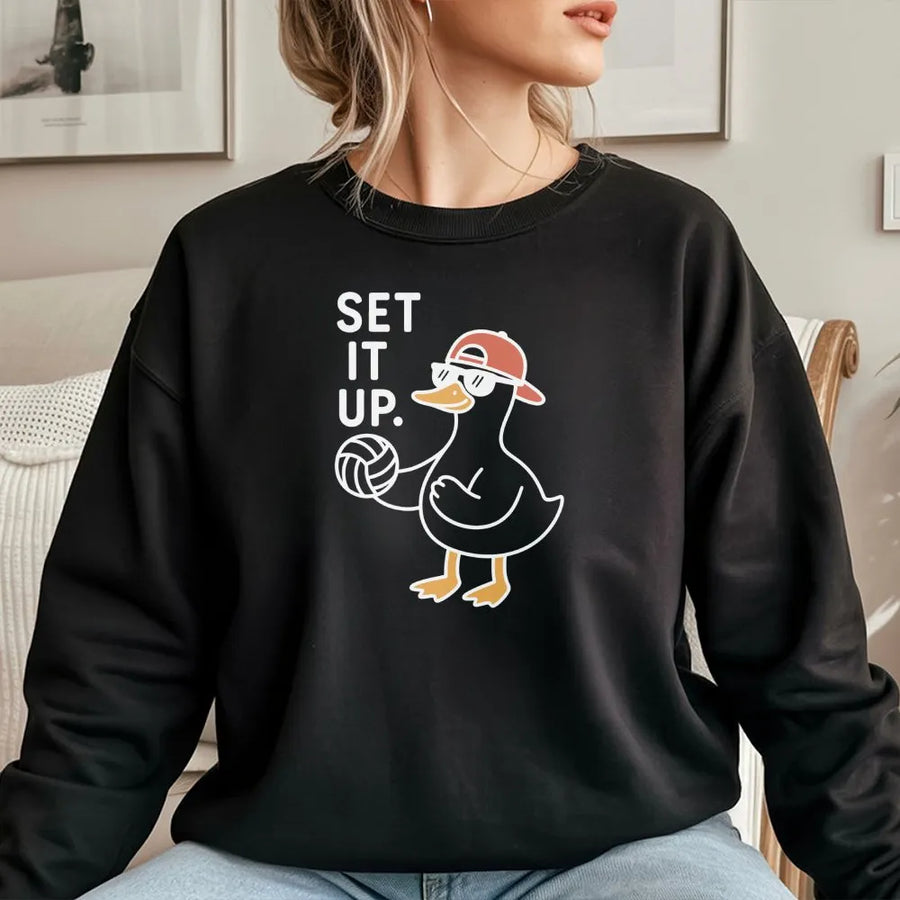 Volleyball Sweatshirt | Funny Duck Playing Volleyball Graphic | Premium Cotton Blend | Gift For Volleyball Player Coach Team Shirt