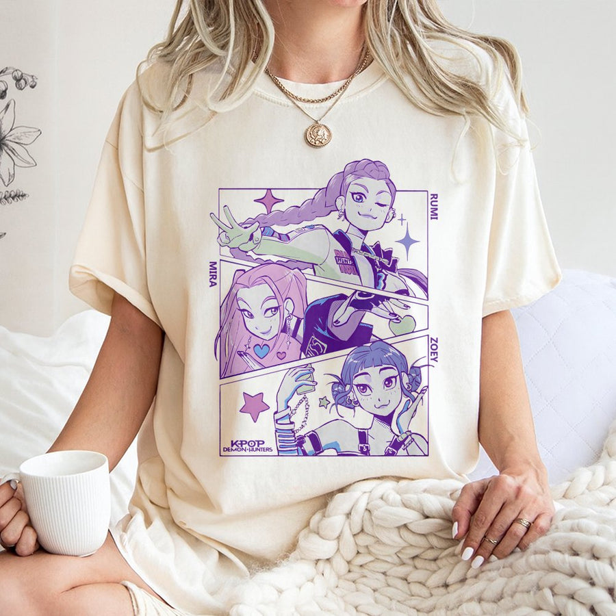 K-Pop Demon Hunters Graphic T-Shirt | Anime Aesthetic Idol Group Design | 100% Premium Cotton Tee | Unique Gift For Music And Manga Fans