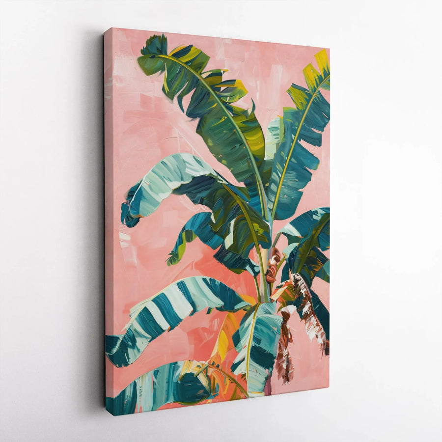 Tropical Banana Leaf Canvas Wall Art | Pink Abstract Botanical Print | Gallery Wrapped Premium Decor | Modern Living Room Home Office Gift