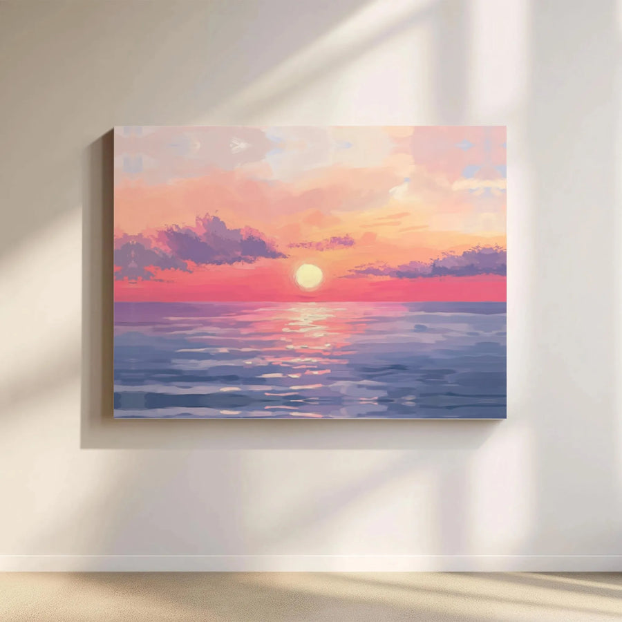 Ocean Sunset Wall Art | Impressionistic Pink and Orange Horizon Canvas | Gallery-Quality Fade-Resistant Print | Modern Home Decor Gift