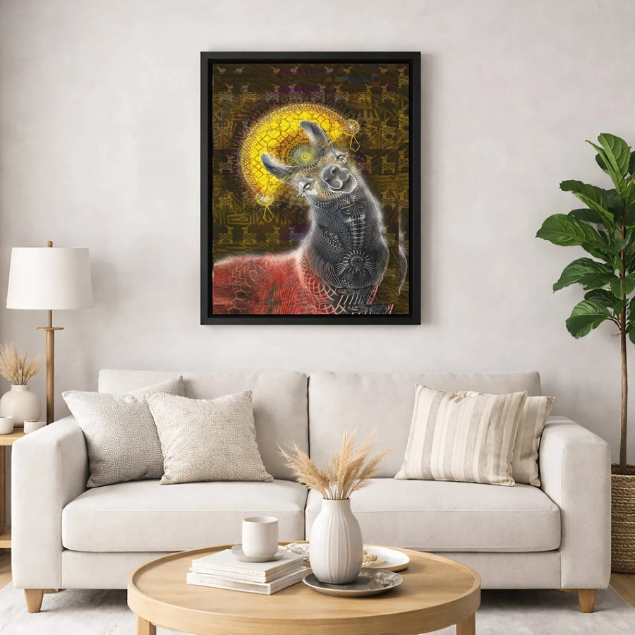 Psychedelic Llama Canvas Wall Art | Sun Mandala Andean Tribal Print | Premium Gallery Wrapped Decor | Spiritual Animal Gift for Home Office