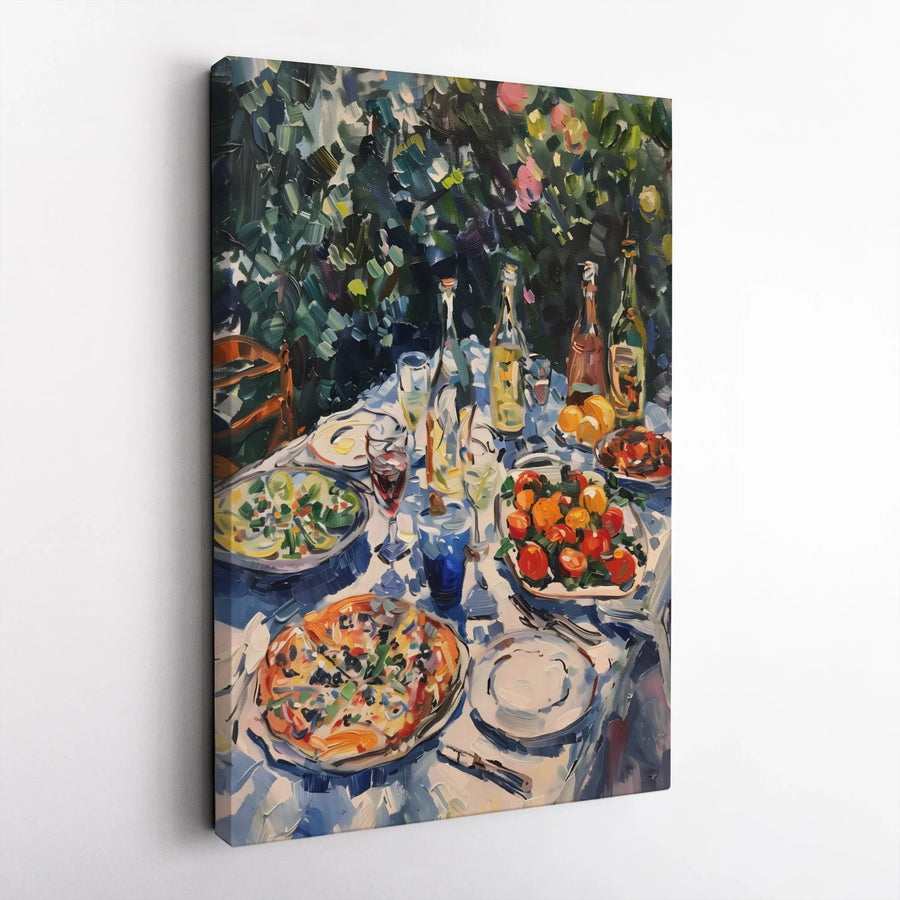 Italian Dining Canvas Wall Art | Impressionist Pizza and Wine Scene | Premium 1.25" Gallery Wrap | Kitchen and Dining Room Decor Gift