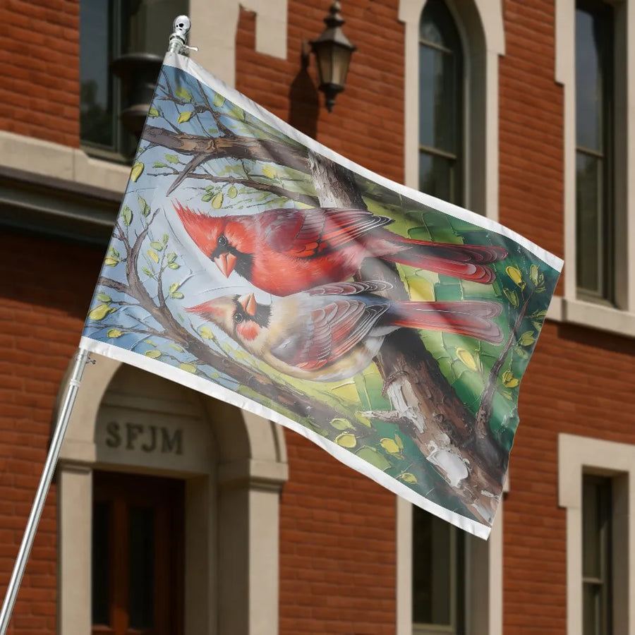 Cardinal Bird House Flag | Artistic Cardinal Couple Illustration | Premium Weather-Resistant Polyester | Outdoor Yard Decor Gift for Bird Lovers