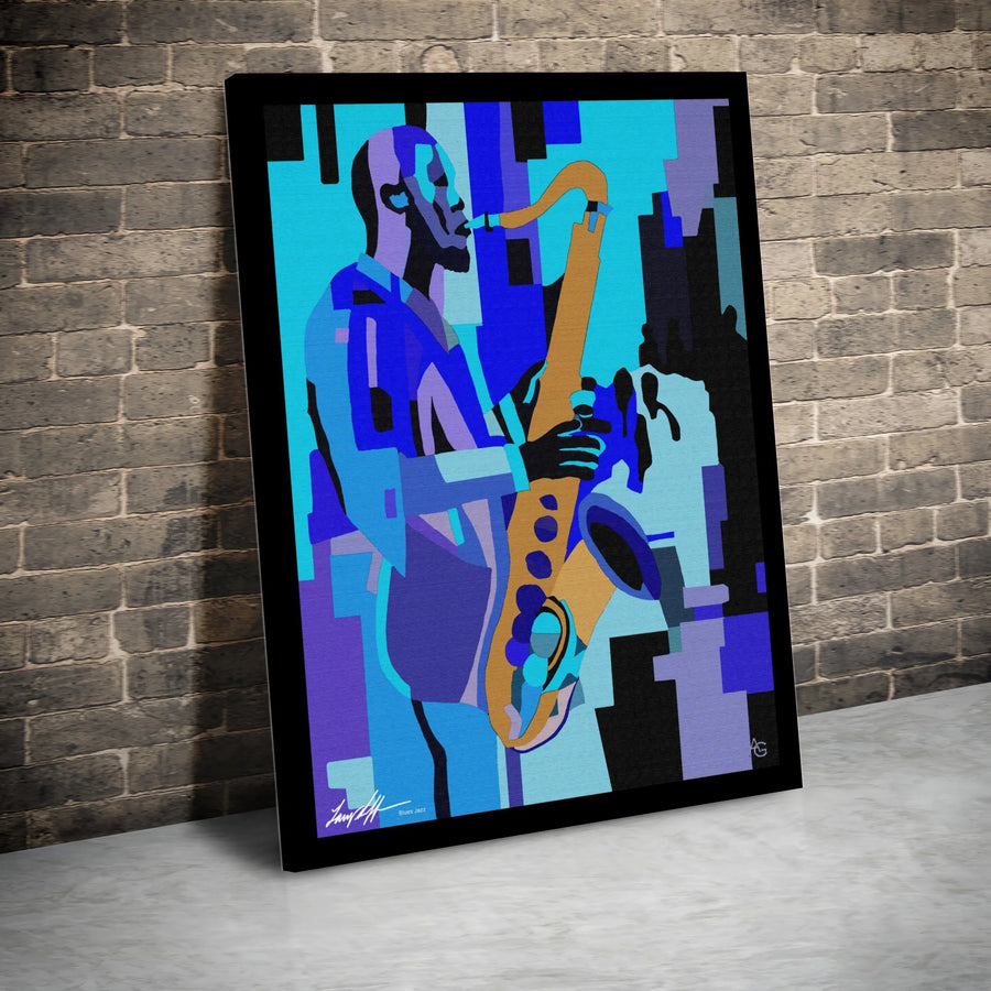 Abstract Jazz Canvas Wall Art | Modern Cubist Style Saxophone Player | Premium Canvas Print with Fade-Resistant Inks | Collector's Gift for Music Lover