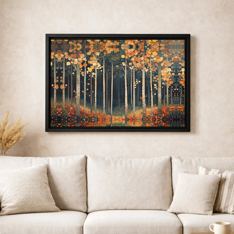 Autumn Birch Tree Forest Canvas Art | Abstract Fall Landscape with Reflection | 1.25-inch Thick Premium Gallery Wrap | Nature Wall Decor for Home