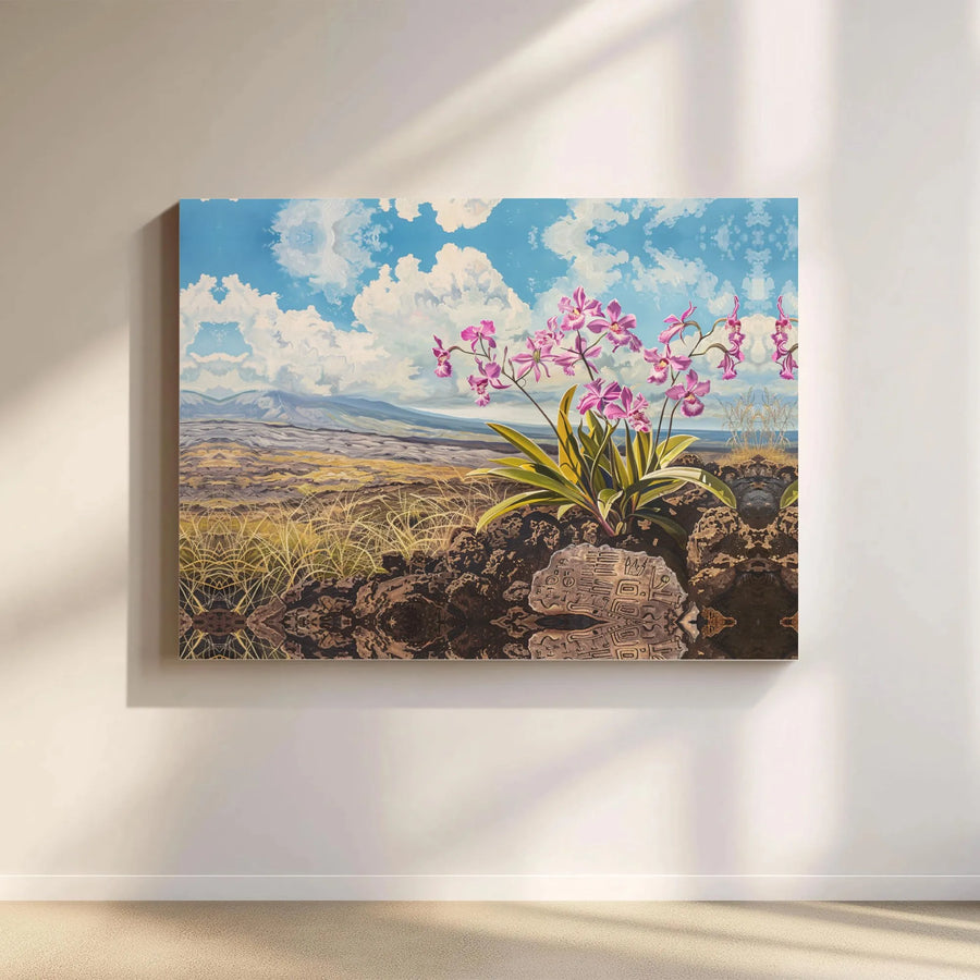 Pink Orchid Wall Art | Hawaii Volcanic Landscape Print | Premium 1.25" Gallery Canvas | Tropical Botanical Home Decor Gift
