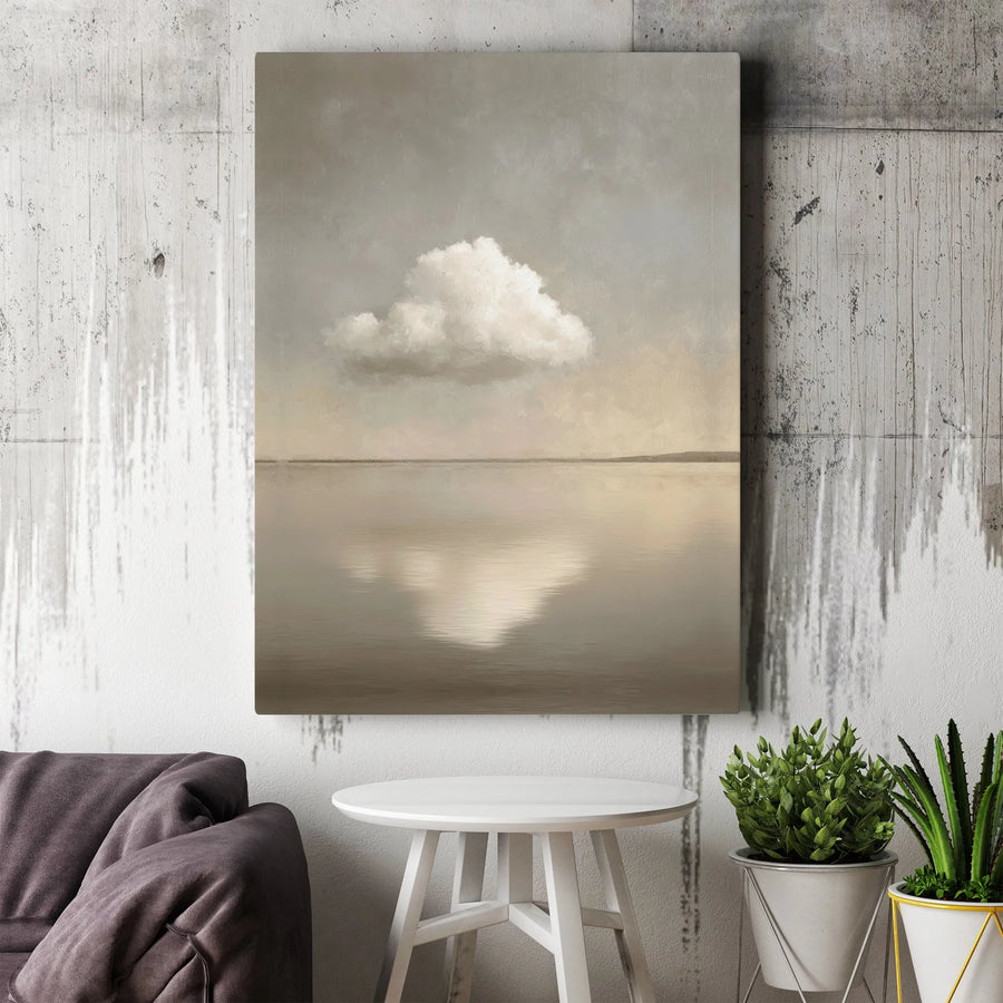 Minimalist Cloud Canvas Wall Art | Ethereal Seascape Reflection, Moody Landscape Painting | Premium Thick Gallery Wrap Canvas | Modern Office & Home Decor Gift