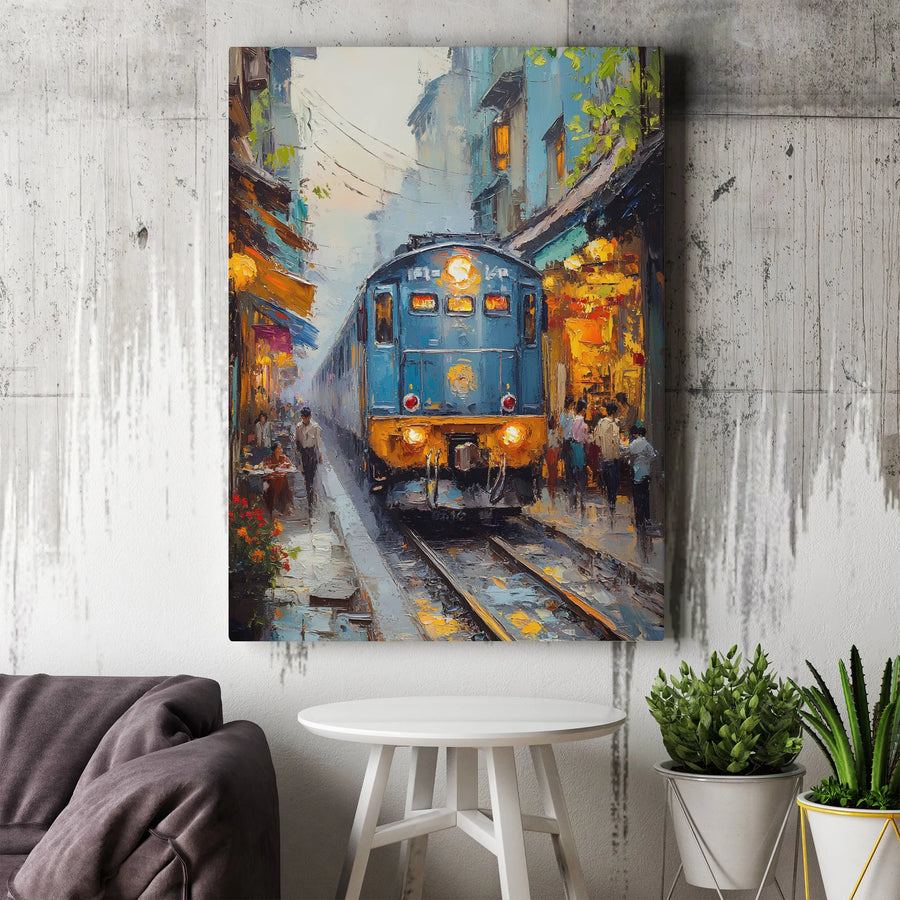 Train Street Canvas Wall Art | Impressionist Urban Alleyway Print | Gallery Wrap Premium Decor | Gift for Train Enthusiasts and Travelers