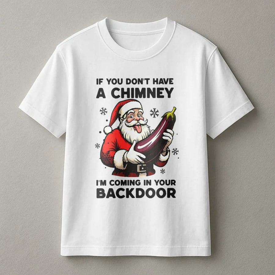 Funny Naughty Santa T-Shirt | Dirty Christmas Adult Humor Eggplant Design | Premium Cotton Graphic Tee | Rude Holiday Gag Gift for Men and Women