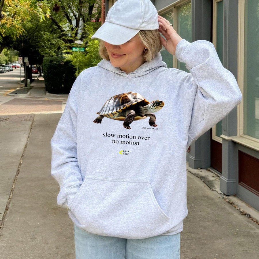 Slow Motion Turtle Graphic Hoodie | Inspirational Quote Sweatshirt | Premium Cotton Blend | Gift For Animal Lovers