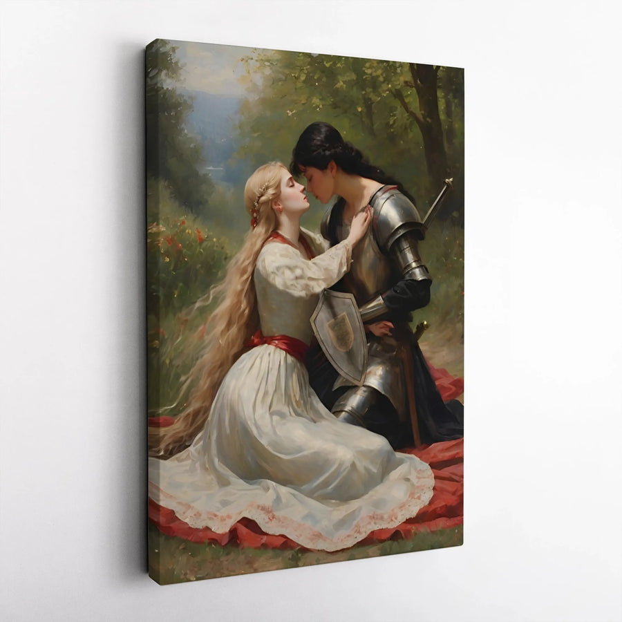 Sapphic Knight and Princess Canvas | Romantic Medieval Fantasy Art | Premium Gallery Wrap Wall Decor | Anniversary Gift for Her