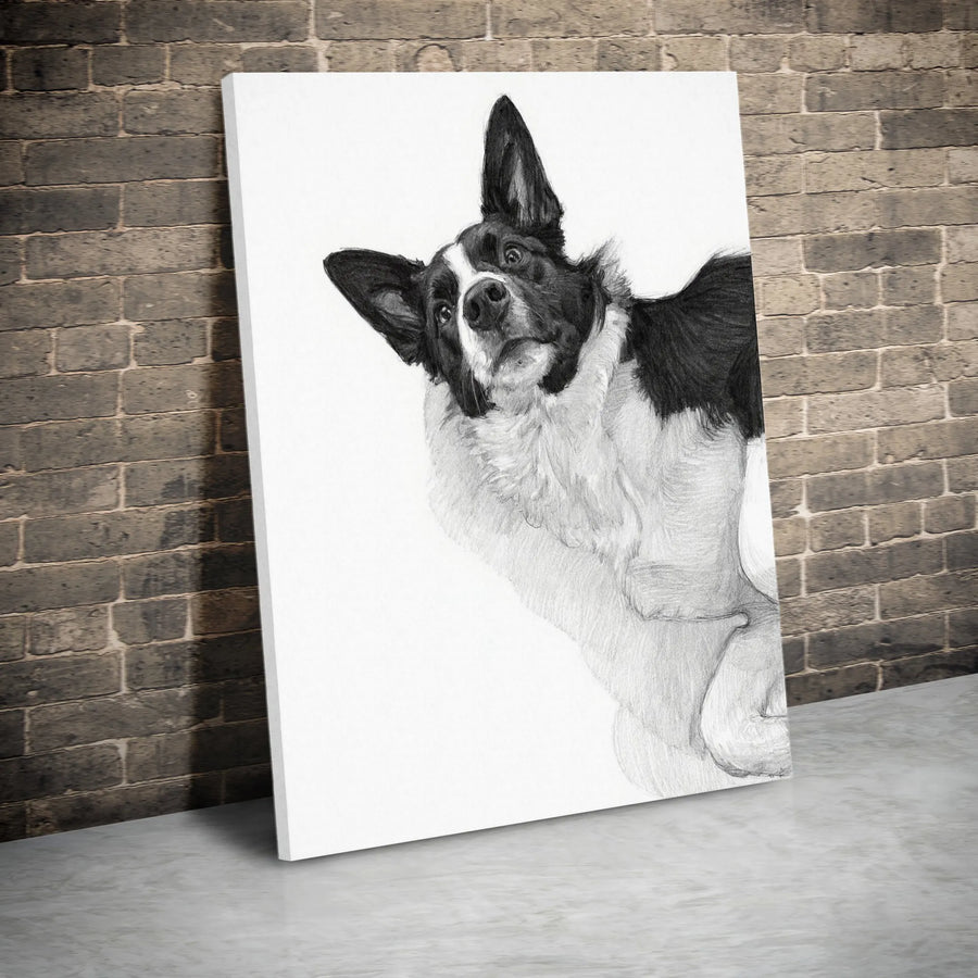 Border Collie Wall Art | Peeking Dog Pencil Sketch Print | Gallery-Quality Canvas | Dog Lover Gift For Home Office Decor