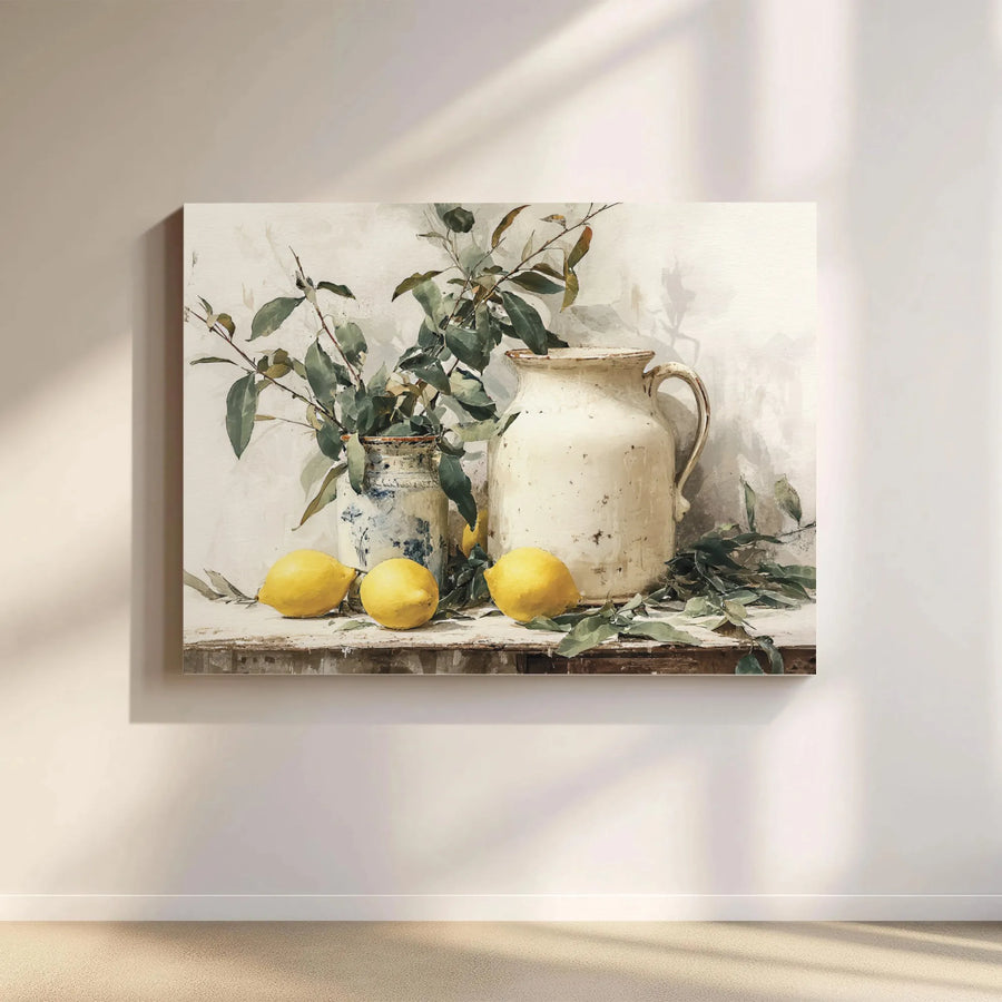 Lemon Still Life Wall Art | Rustic Farmhouse Kitchen Decor | Premium Fade-Resistant Canvas | Mediterranean Botanical Home Print
