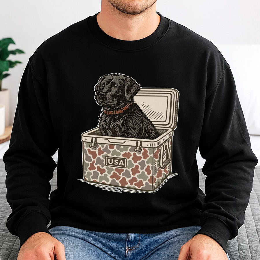 Black Labrador Sweatshirt | Patriotic Dog In Camo Cooler Graphic | Premium Cotton Blend | Gift For Hunting Dog Lovers And Outdoorsmen