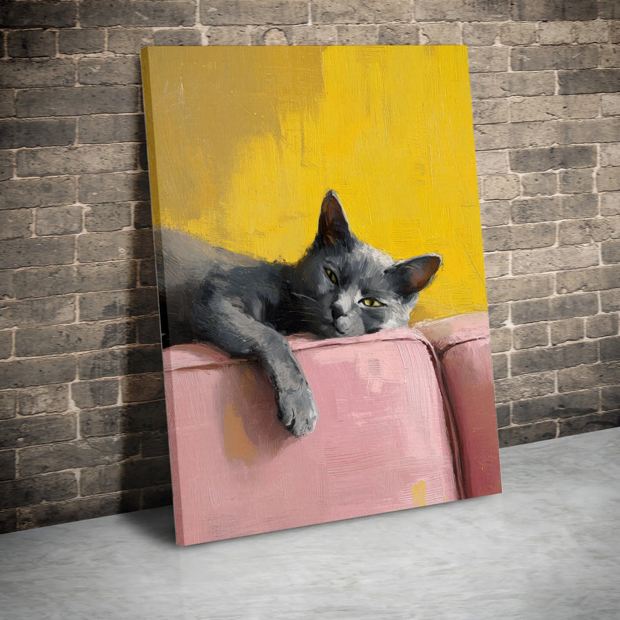 Grey Cat Canvas Wall Art | Impressionist Painting Style Print | Premium Gallery-Quality Canvas | Modern Home Decor Gift for Cat Lovers