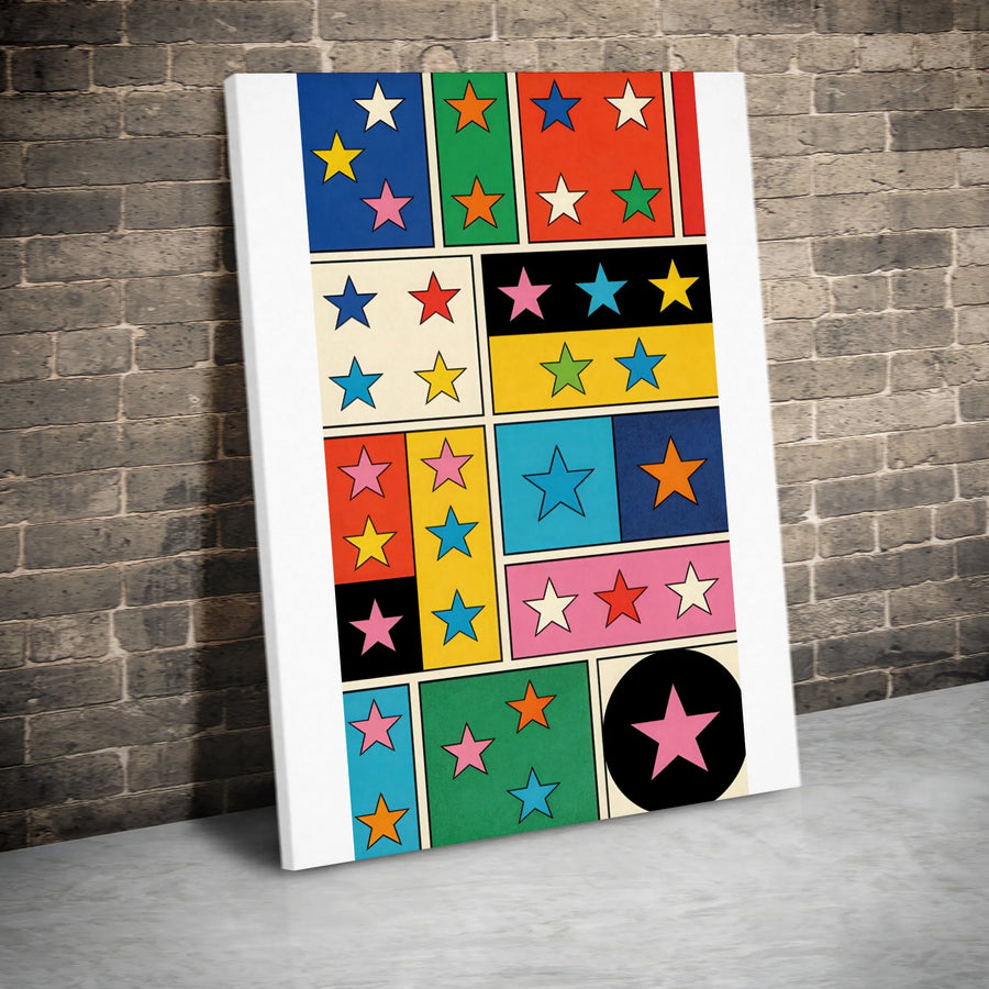 Geometric Stars Canvas Wall Art | Colorful Retro Pop Art Print | Premium Gallery Wrap Canvas | Modern Home Decor Gift for Living Room