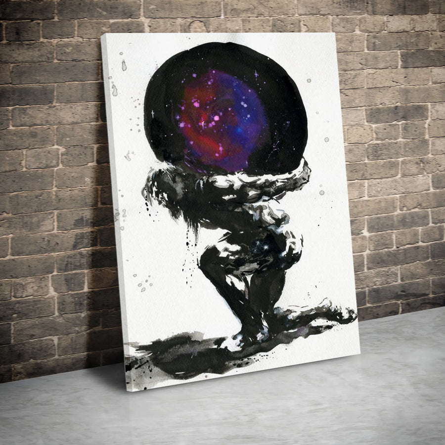 Atlas Holding The Galaxy Canvas Art | Greek Mythology Watercolor Print | Premium Gallery-Wrapped Wall Decor | Unique Gift for History Buffs