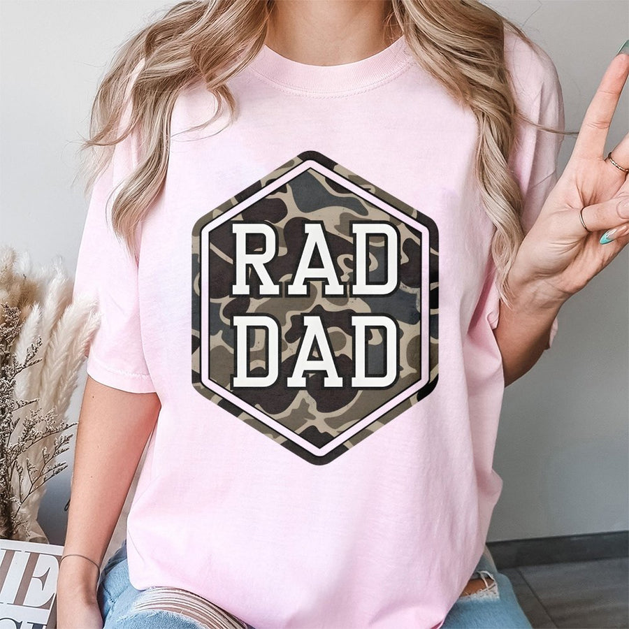 Rad Dad Camo T-Shirt | Hexagon Military Camouflage Graphic | 100% Soft Cotton Premium Tee | Funny Father's Day 2026 Gift for Dad
