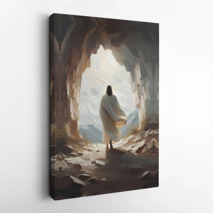 Jesus Resurrection Canvas Art | Walking Out Of Tomb Oil Painting Style | 1.25-Inch Gallery Wrap | Religious Christian Home Decor Gift