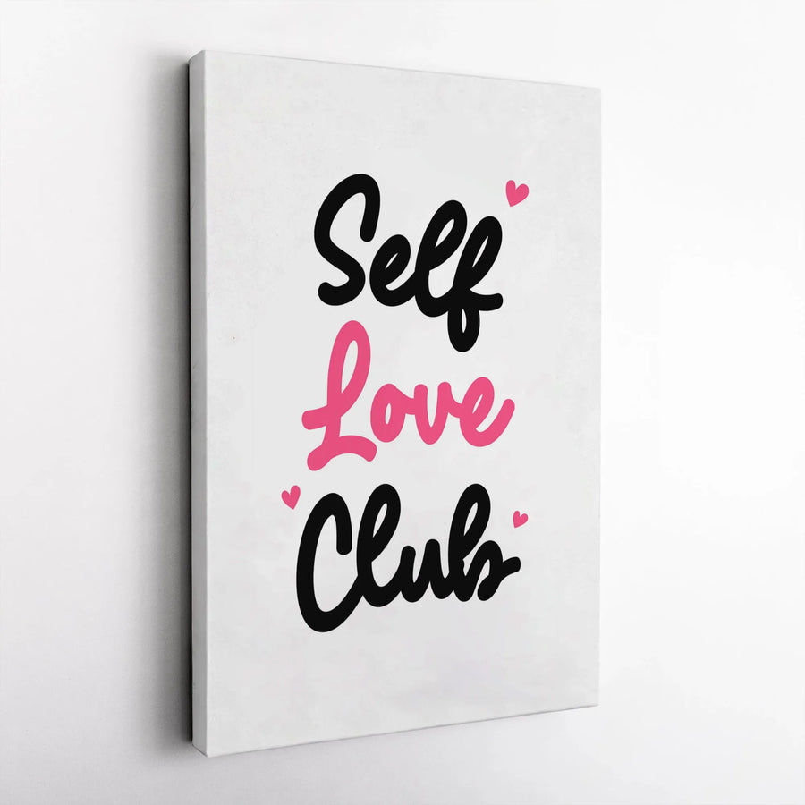 Self Love Club Canvas Wall Art | Modern Positive Affirmation Print | Premium Gallery Wrapped Canvas | Bedroom & Dorm Decor Gift for Her