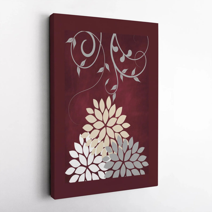 Abstract Floral Canvas Wall Art | Modern Botanical Print with Silver Vines | Thick Gallery Wrap Canvas | Elegant Home Office Living Room Decor Gift