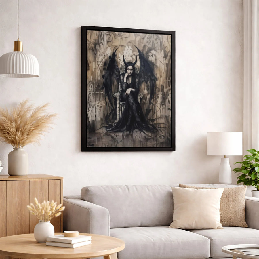 Gothic Demon Queen Canvas Print | Dark Fantasy Fallen Angel Wall Art | Premium 1.25-Inch Gallery Wrap | Spooky Home Decor Gift for Goth Enthusiasts