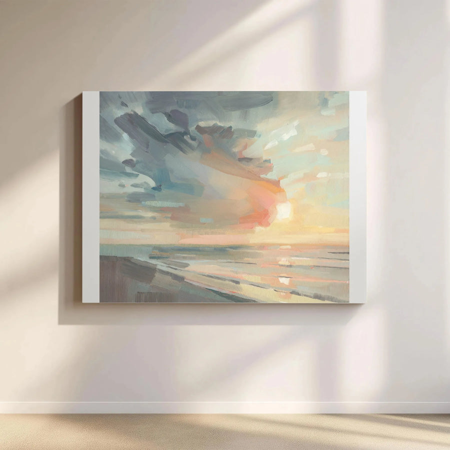 Abstract Seascape Canvas Wall Art | Impressionist Ocean Sunset Print | Premium Gallery Wrapped Canvas | Modern Coastal Home Decor Gift