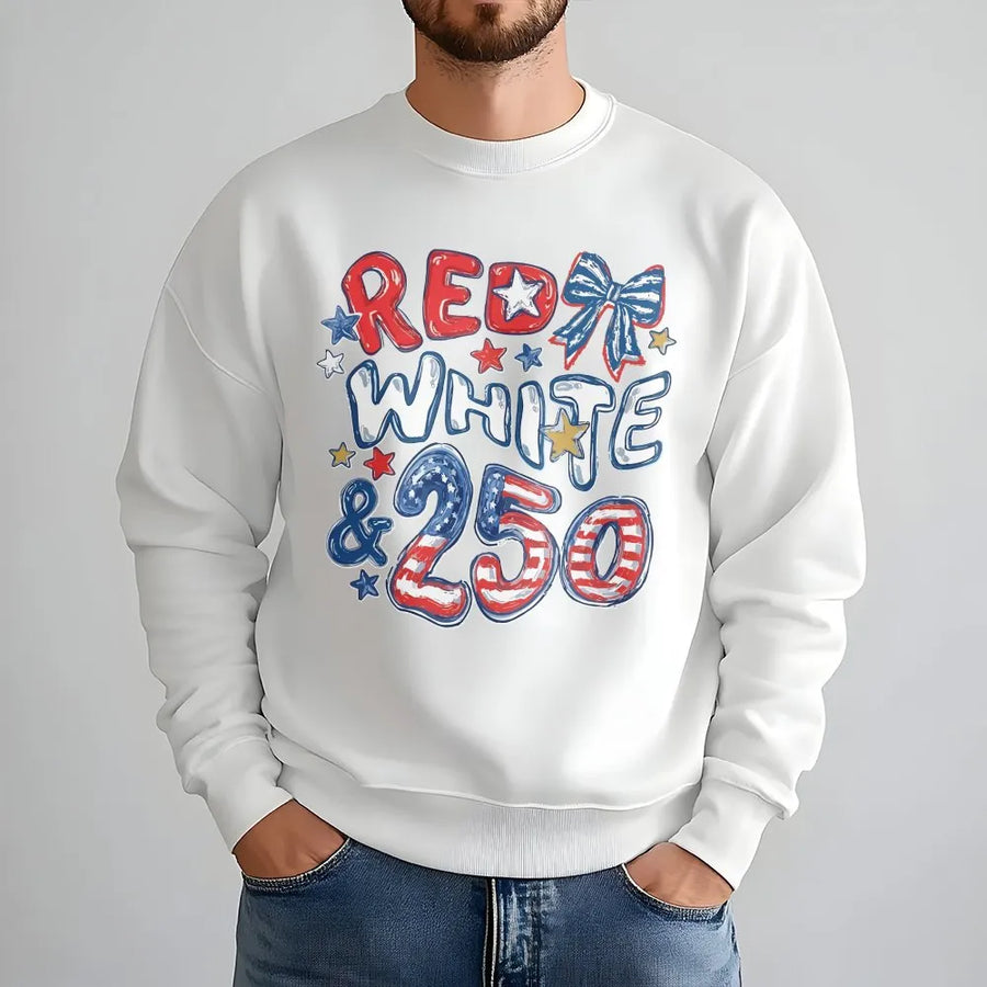 250th Anniversary Sweatshirt | Red White and 250 USA Flag Graphic | Soft Cotton Blend | Fourth of July Patriotic Gift for Men Women