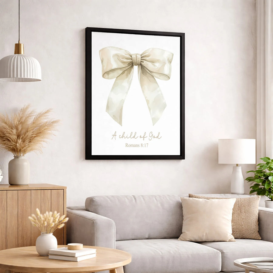 A Child of God Canvas Wall Art | Watercolor Bow Bible Verse | 1.25 Inch Premium Gallery Wrap | Christian Religious Home Decor Gift