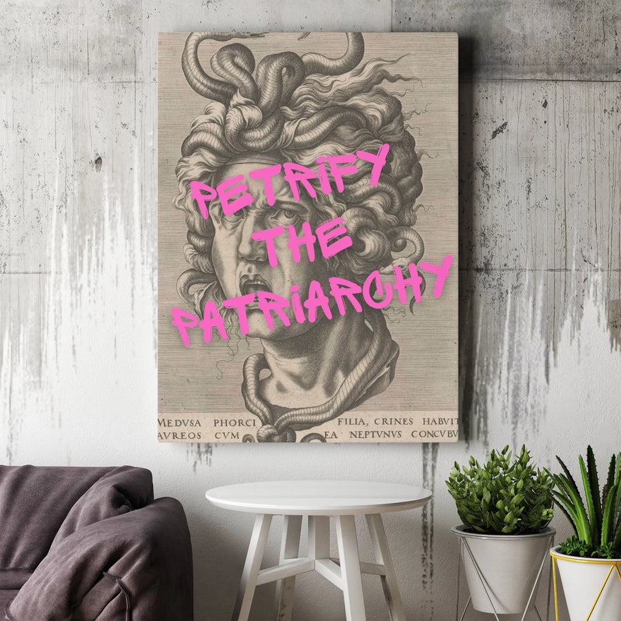 Medusa Wall Art | Petrify The Patriarchy Feminist Poster | Premium Gallery Wrap Canvas | Gothic Dark Academia Decor For Home Office