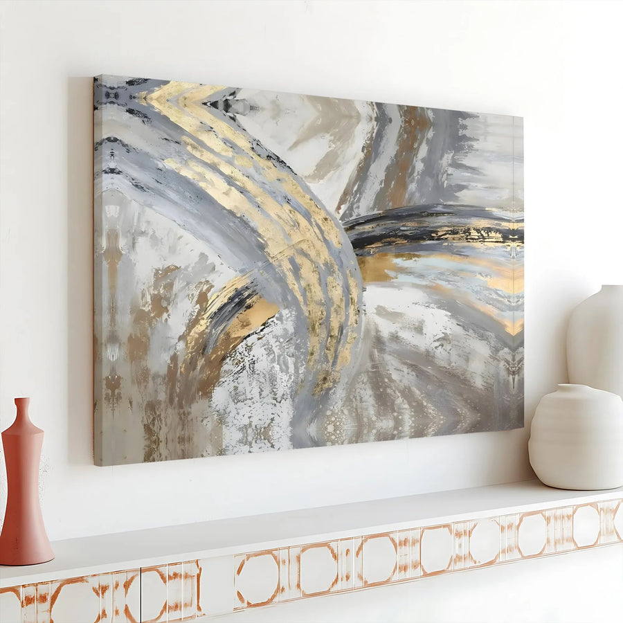 Abstract Canvas Wall Art | Modern Gold Accent Brushstroke Print | Premium Gallery Wrapped Canvas | Living Room & Office Decor Gift