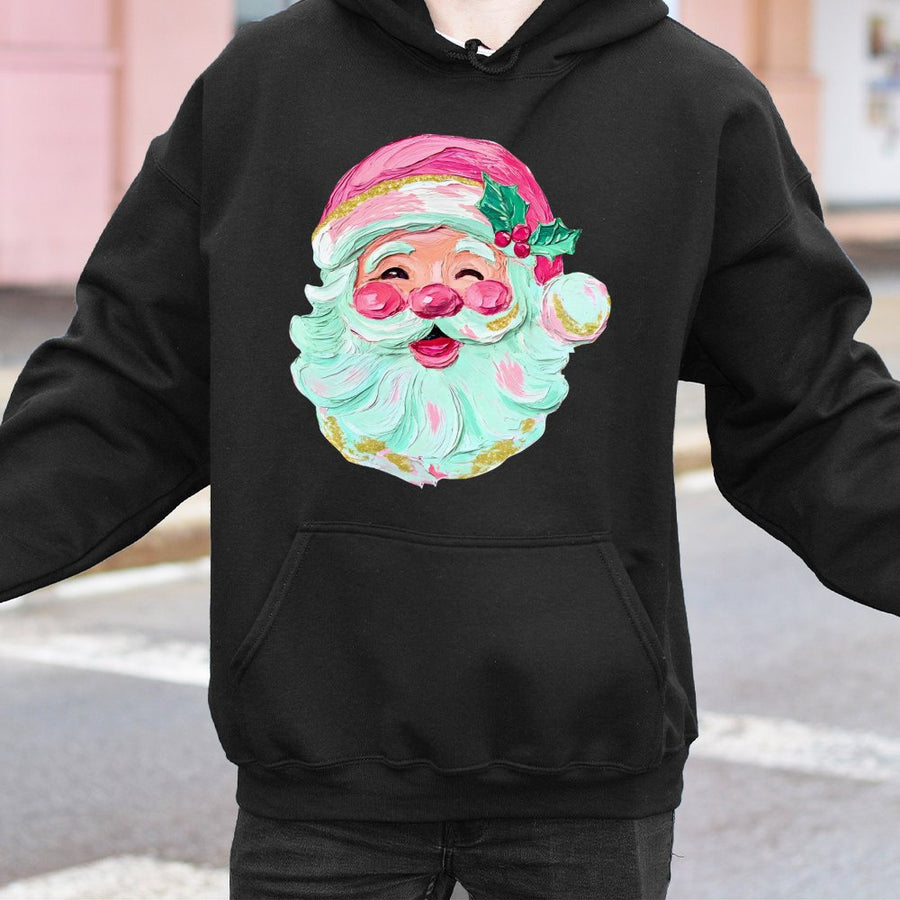Retro Santa Hoodie | Oil Painting Brushstroke Graphic | Premium Cotton Blend | Aesthetic Christmas Gift for Women and Teens
