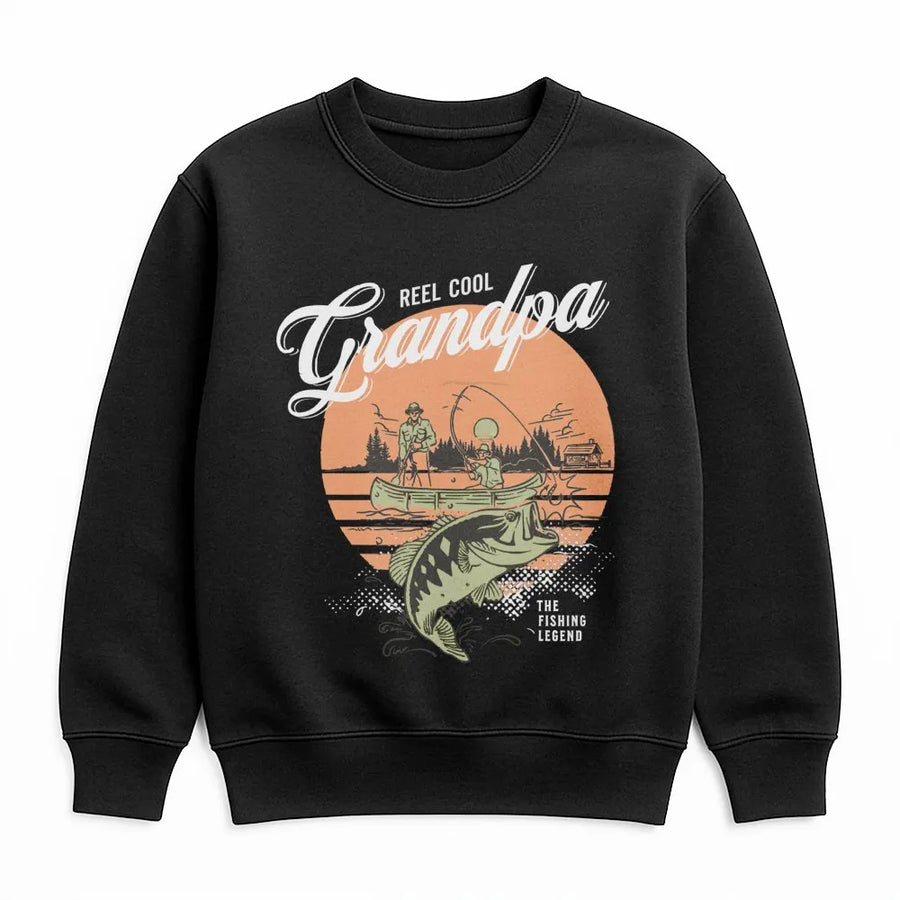 Reel Cool Grandpa Sweatshirt | Vintage Bass Fishing Graphic | Premium Cotton Blend | Funny Fisherman Gift for Dad or Grandfather