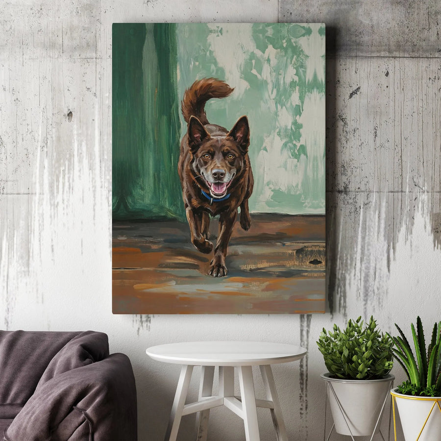 Happy Brown Dog Canvas Wall Art | Painterly Australian Kelpie Portrait | Premium Gallery Wrapped Canvas | Gift for Dog Lover, Modern Home Decor