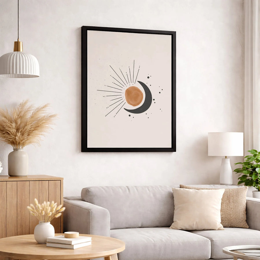 Boho Sun and Crescent Moon Wall Art | Celestial Abstract Minimalist Canvas | Premium Gallery Wrapped Decor | Modern Home Aesthetic Gift