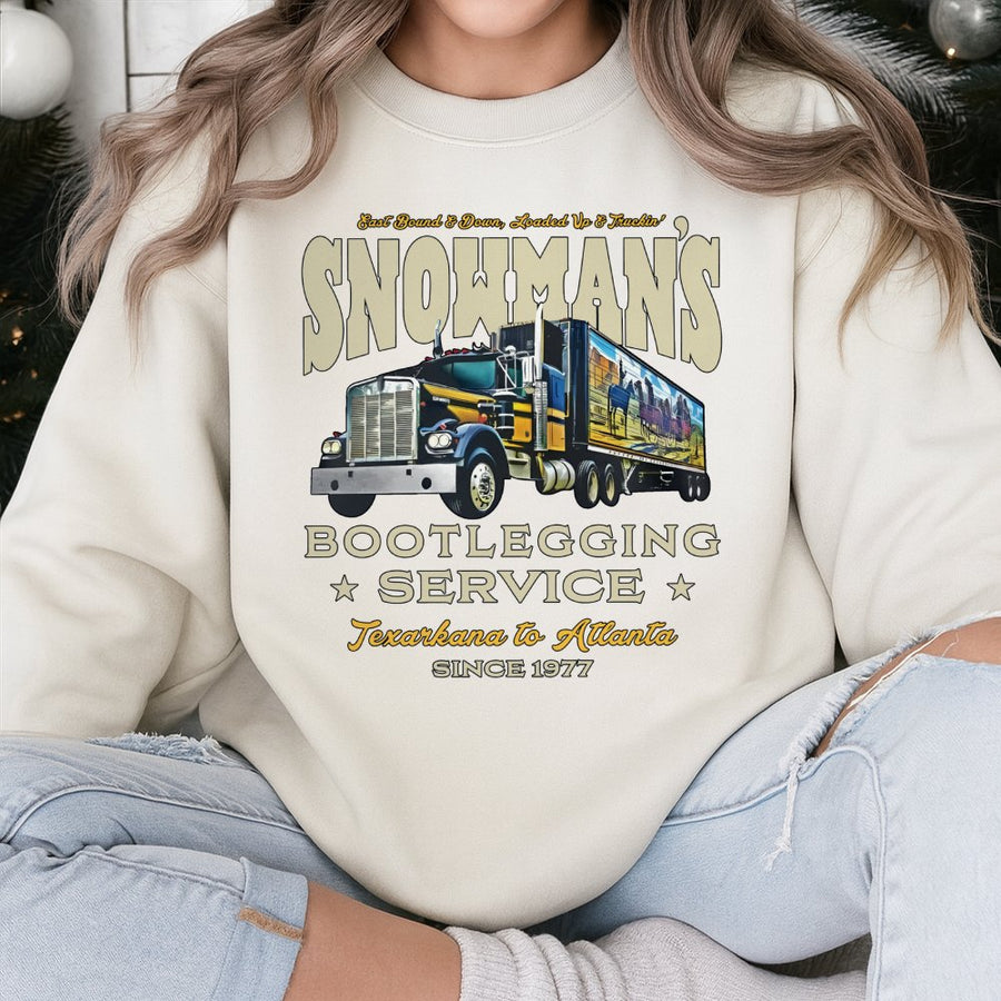 Snowman's Bootlegging Service Sweatshirt | Retro 70s Trucker Graphic Print | Premium Cotton Blend | Classic Movie Fan Gift