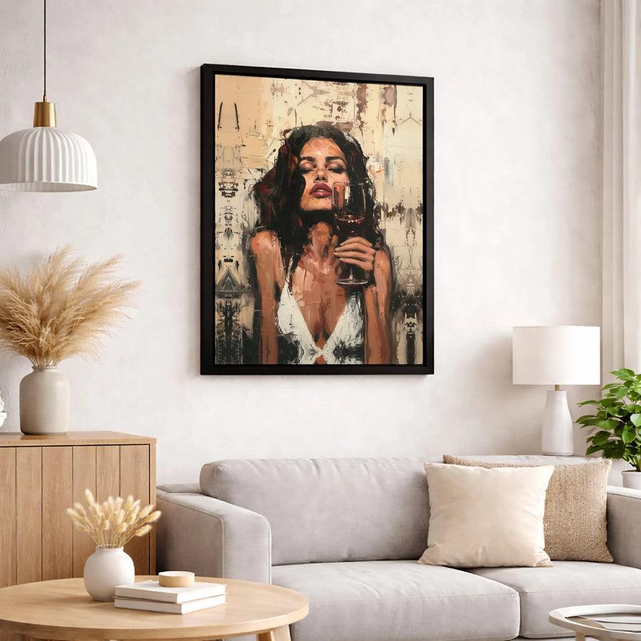 Woman With Red Wine Canvas Wall Art | Abstract Portrait Painting | Premium Gallery-Wrapped Print | Elegant Home Decor Gift For Her