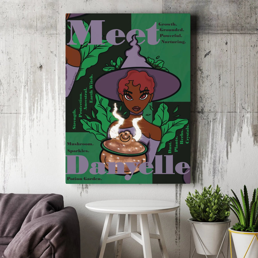 Black Earth Witch Vertical Canvas | Spiritual Potion Garden Illustration | Premium Gallery Wrapped Canvas | Collector's Gift for Spiritual Women