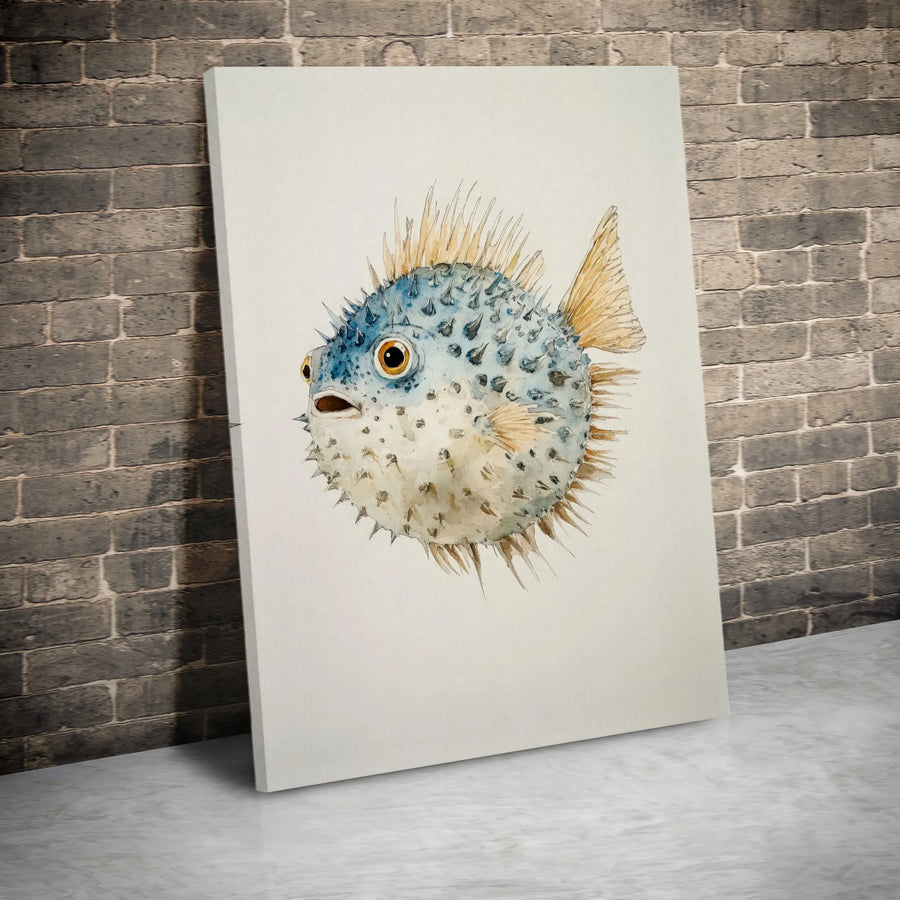Pufferfish Watercolor Canvas | Detailed Nautical Illustration | Premium Gallery Wrap | Coastal Bathroom Decor Gift
